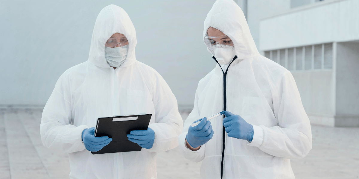 Why DIY Pest Control Fails in 2026: When Store-Bought Solutions Make Problems Worse 1 Two men in protective clothing and masks stand beside a clipboard, indicating a safety or inspection scenario.